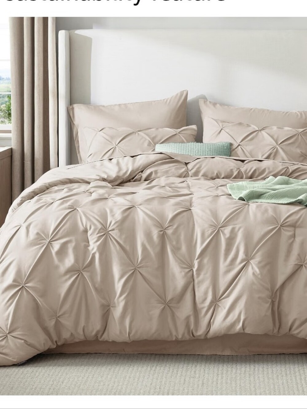 Bedsure Full Comforter 7 Piece Set. Bed in a Bag Gentlesoft Pintuck - Beige